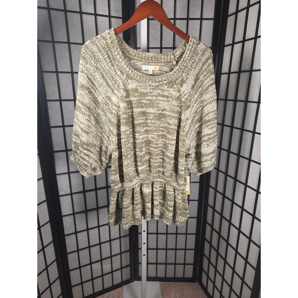 C&C California Womens olive green cottagecore Peplum Knit Sweater Olive Green 2X